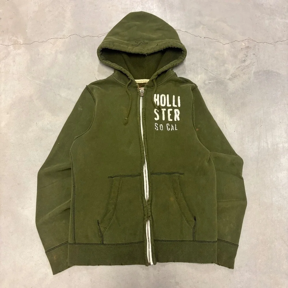 Vintage y2k Green Thermal Lined Hollister Hoodie